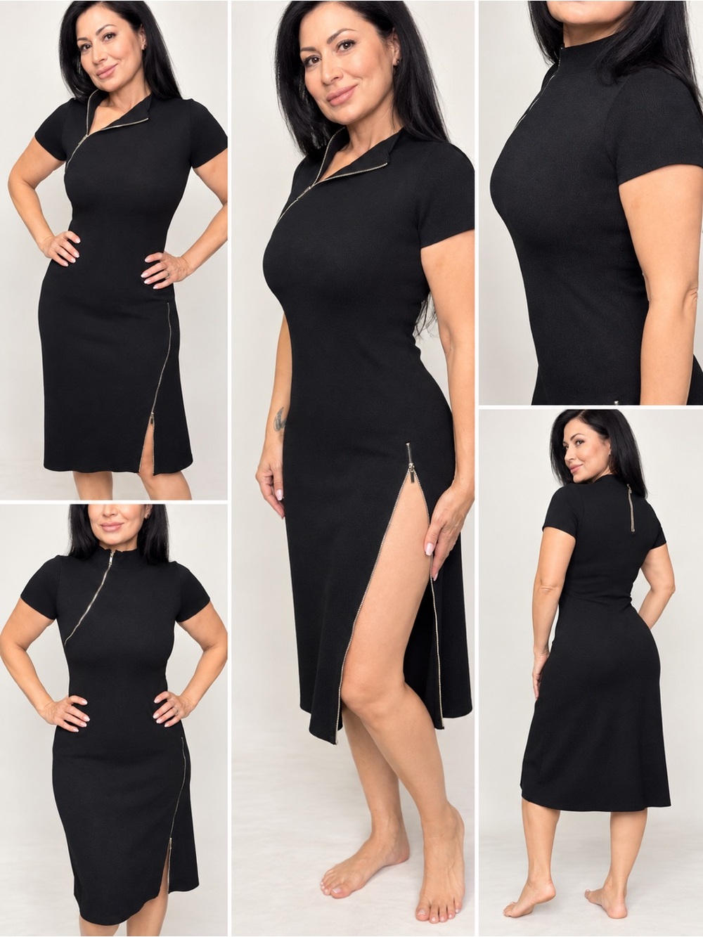 Boutique Black Zip-Detail Midi Dress – Size Small